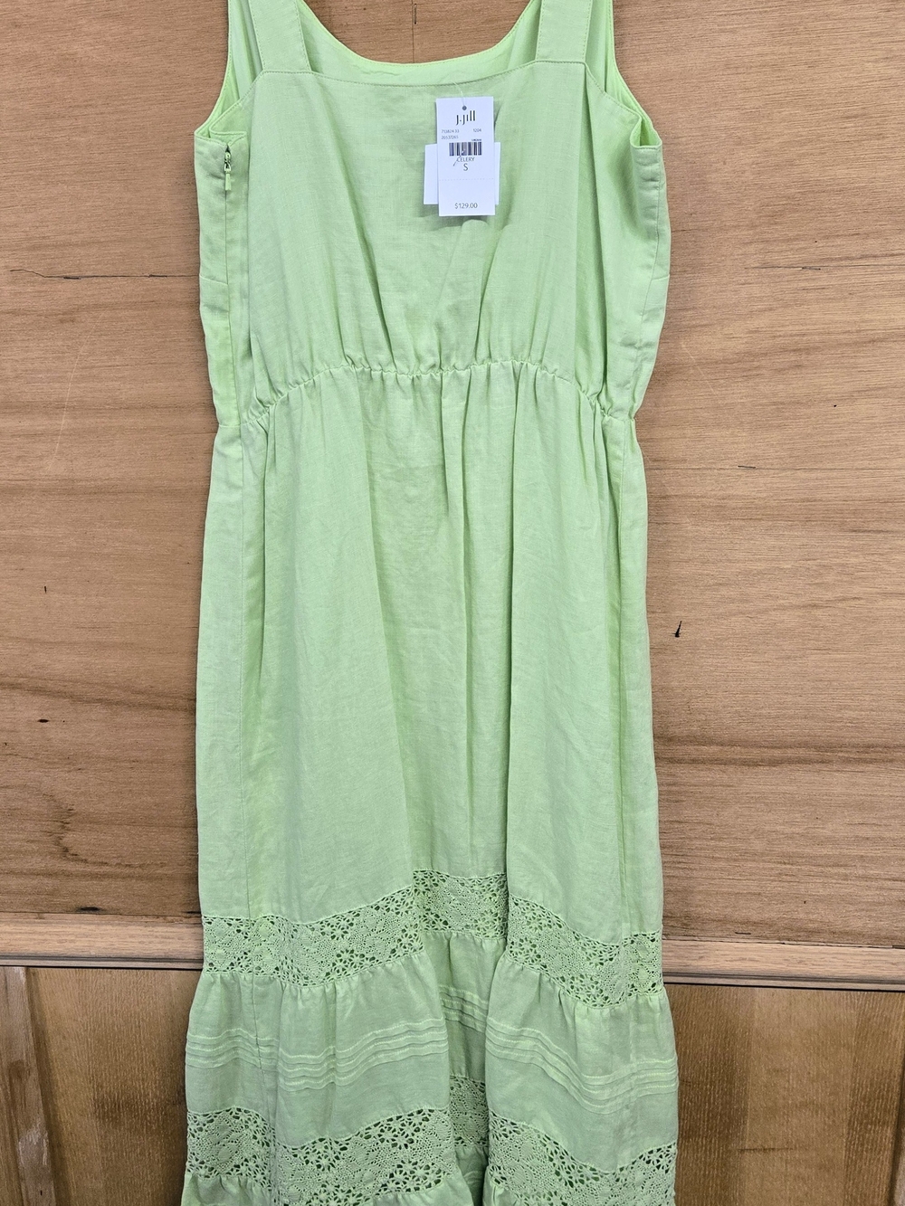 J. Jill 100% Linen Fully Lined Maxi Dress in Green Size Small NWT